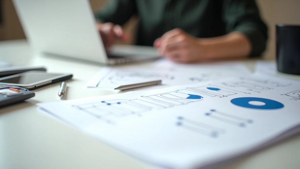 Researcher analyzing findings with user personas and journey maps spread out on desk for collaborative review