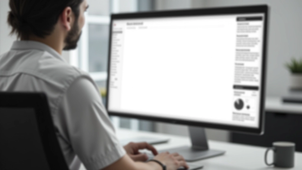 Digital wireframe template on computer monitor showing navigation, header, and content areas