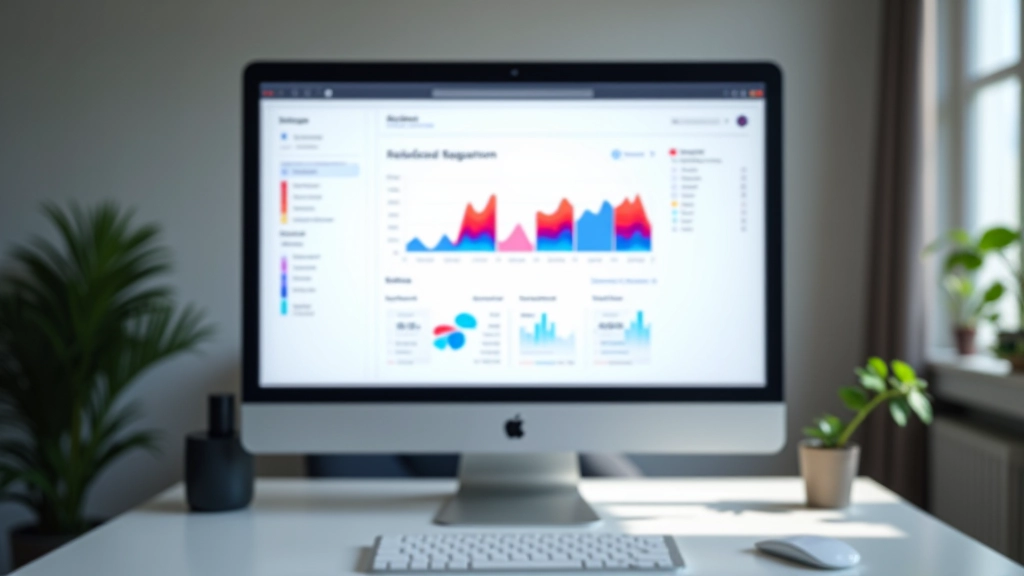 Computer monitor displaying website with heatmap visualization overlay showing user interaction areas