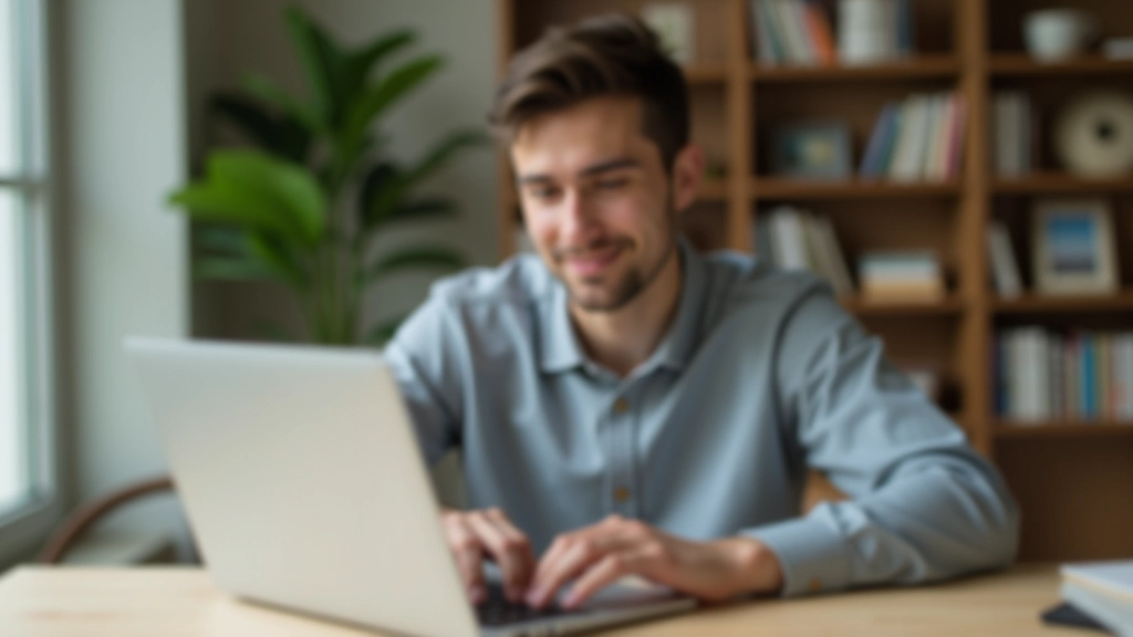 User at home desk completing online usability test task, hands on keyboard and mouse, concentrated on computer screen