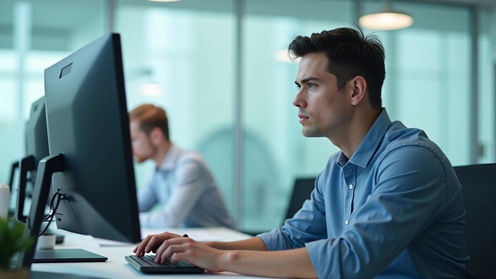Multiple researchers reviewing usability test video footage together on large monitor, taking notes and discussing findings
